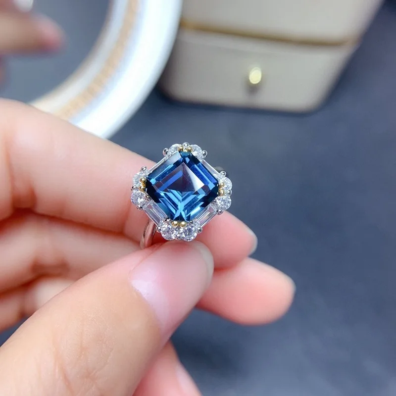 Luxury Gems Ring for Women Cut Created-Sapphire White Gold Plated Fashion Jewelry for Female Adjustable Size