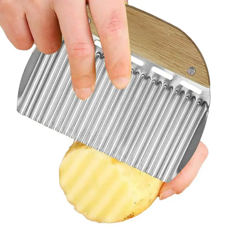 

French Fry Cutter Stainless Steel Crinkle Wavy Potato Cucumbers Slicer Manual Handheld Vegetables Fruits Tools Kitchen Gadgets