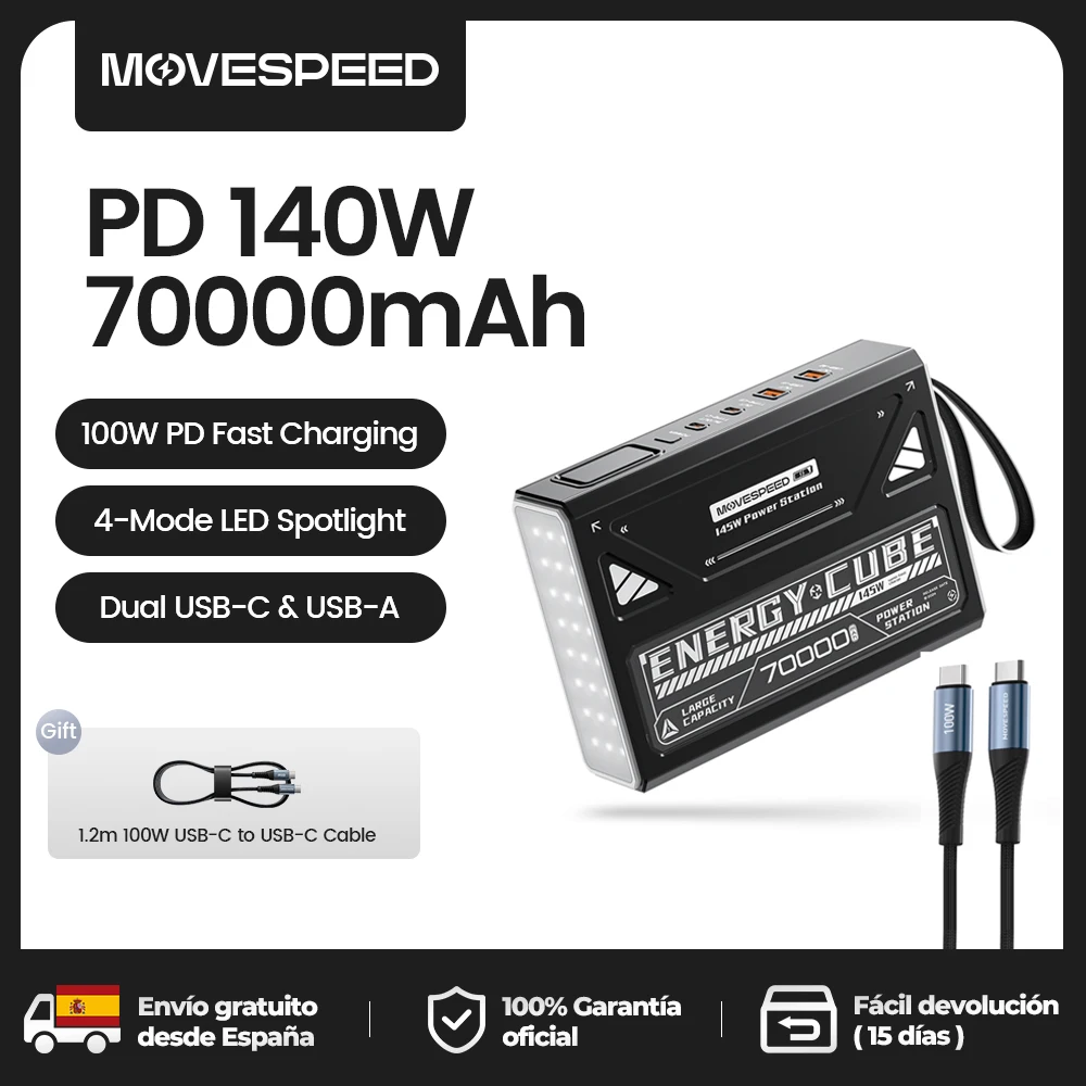 MOVESPEED Z70 Pro Power Bank mit großer Kapazität, 140 W, max. Schnellladung, externes Laptop-Ladegerät für MacBook Pro Outdoor-Camping