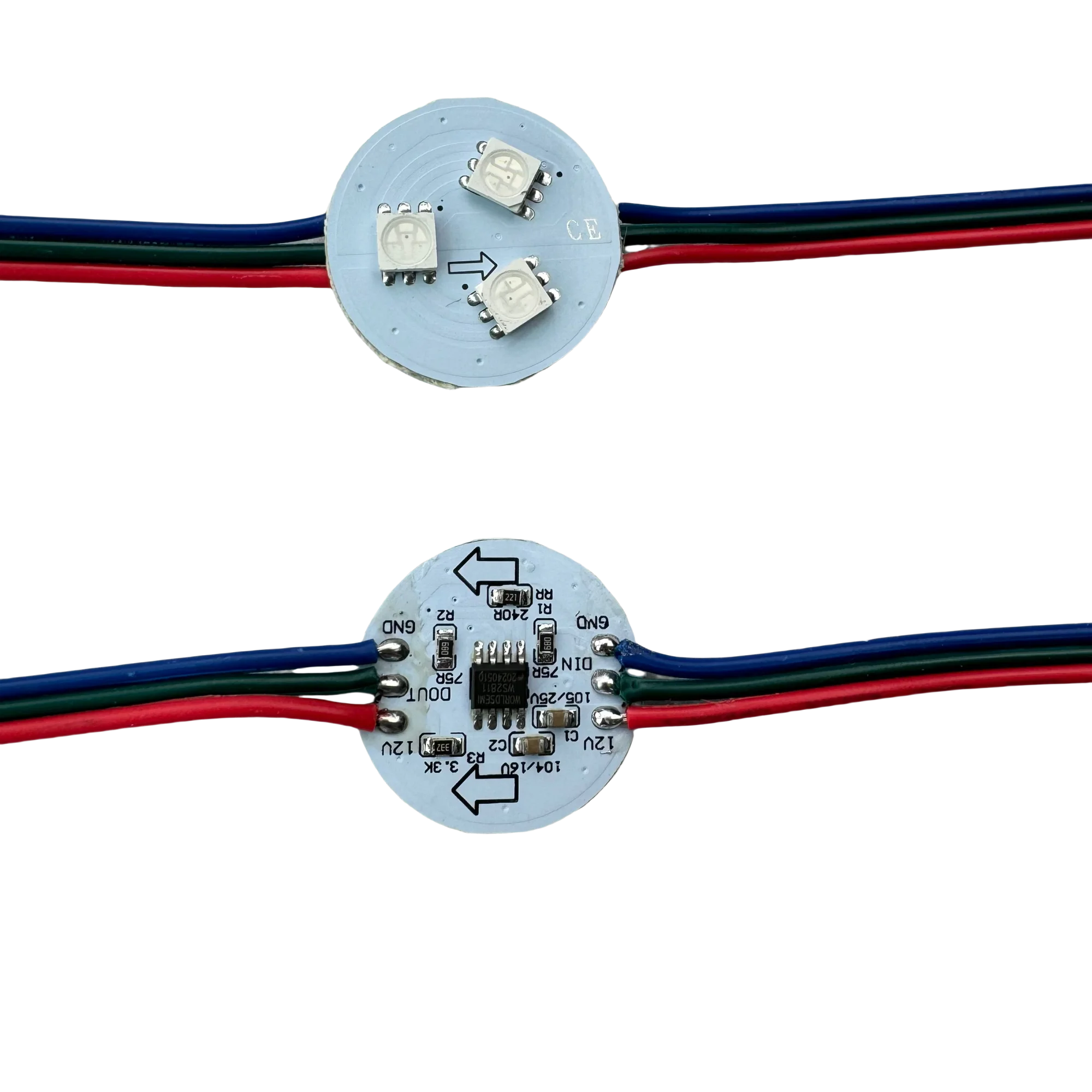 20pcs/set 26mm PCBA(3 LEDs)WS2811 Addressable Pixel Light 0.72W DC12V Input non-waterproof with RGB Color Wire color