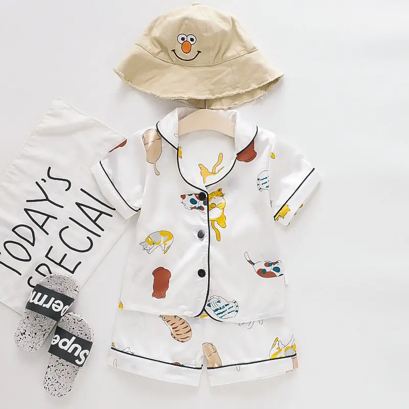 1-4Y Summer Silk Baby Toddler Clothing Sets Short Sleeve Kids Pajamas Baby Clothes for Girls Boy Sleepwear Set Toddler Clothes newborn clothes set Clothing Sets