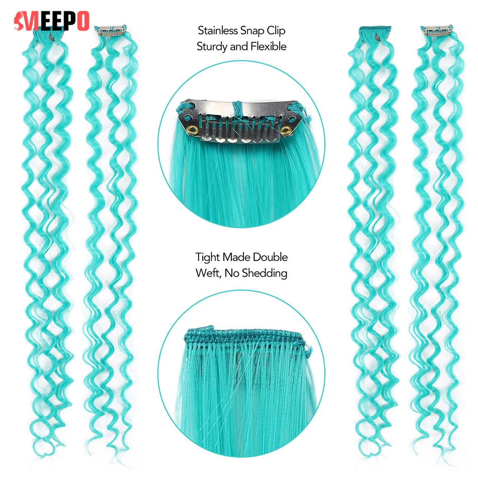 Meepo Colored Fibers 24Inches Kinky Curly Clip in Hair Extensions Synthetic Tress for Hair 10Pcs/Set High Temperature Deep Wave