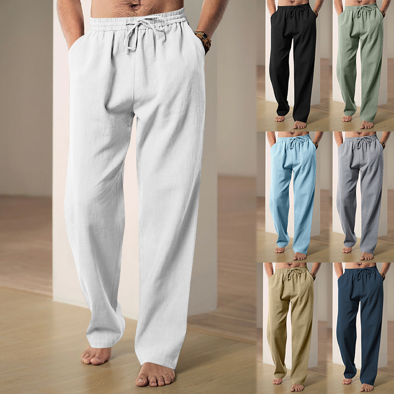 2024 Spring And Summer New Quality Trousers Men's Cotton Hemp Breathable Comfortable Casual Home Straight Pants Men's Pants