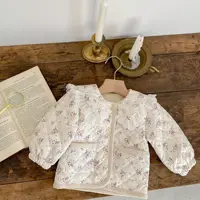 7806 Baby Coat 2023 Winter New Plus Velvet Baby Girl's Floral Coat Lace Lapel Cotton-padded Jacket Cardigan Coat 3
