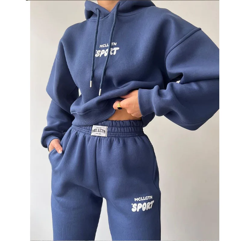 

2023 Autumn and Winter New Casual Plush Long Sleeve Hooded Printed Sweater Pants Suit Casual Holiday Women's Wear Vestidos