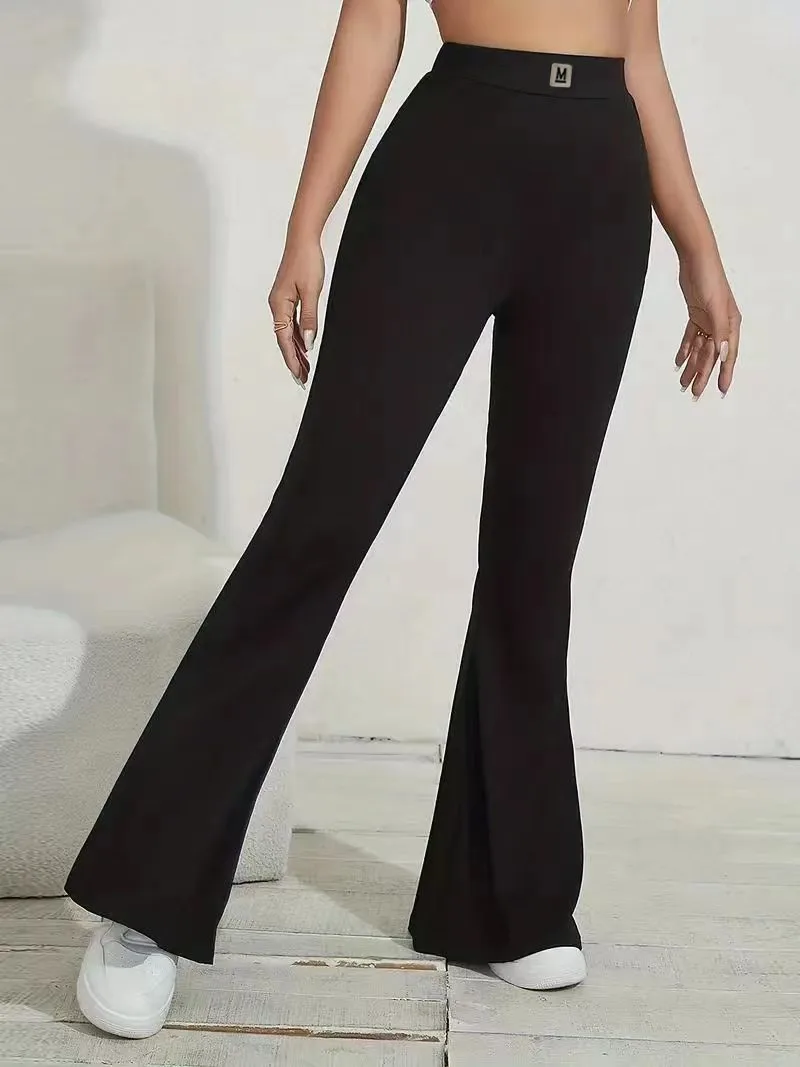 Spring and Summer Solid Color Casual Pants Women's Fashion Slim Fit High Waisted Flared Pants Thin