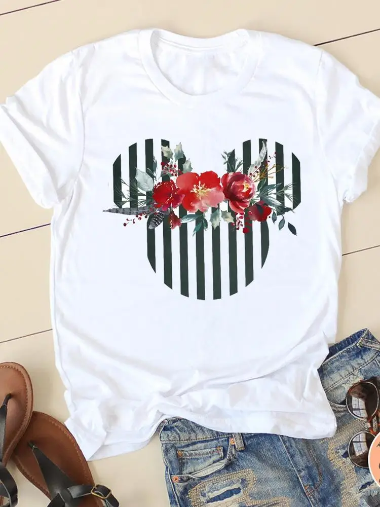 

Женская футболка с коротким рукавом и принтом Микки Маус