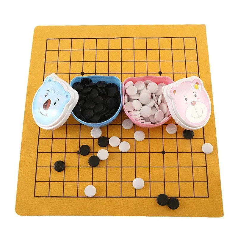 Fun Family Games 160pcs Go Chess Renju Game Set, Leather Sheet Board Cartoon Storage box for Children Educational