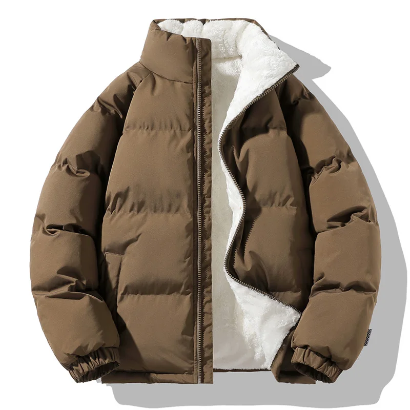 Cotton Jacket Parka Coat Parkas Coat Men Winter Thick Warm Parka Coat Fleece Inside Male Solid Color Stand Collar Cotton Jacket Men's Cotton Coat Size