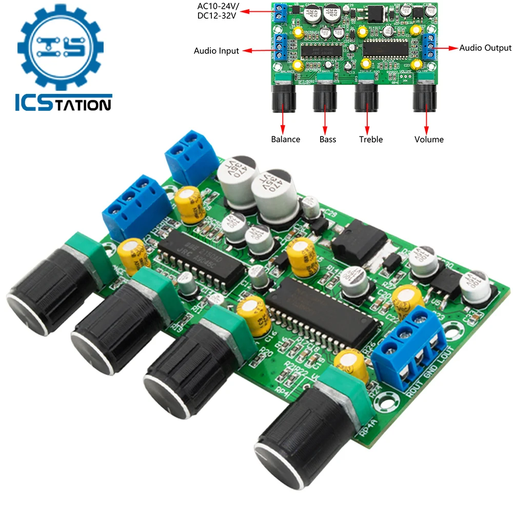 

Tone Preamplifier Board BBE2150 UPC1892T Audio Pre-tuner Preamp Control Balance Treble Bass Super Bass Sound Effect Regulator