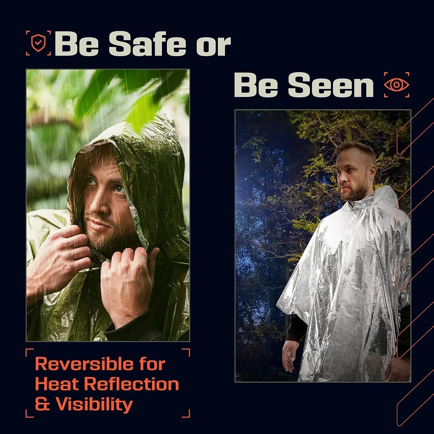 Outdoor Multifunction Raincoat Camping Waterproof Emergency Reflective Cloth Hooded Sleeve Rainwear Survival Equipment