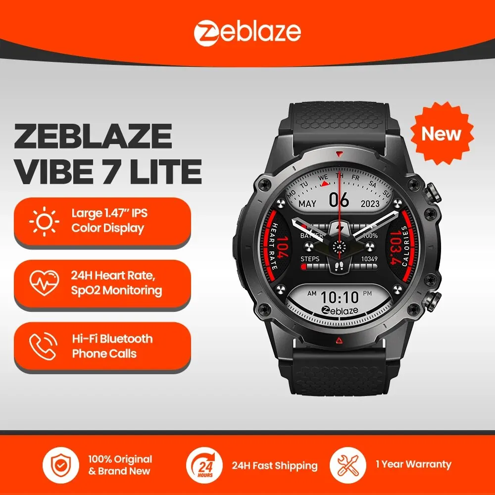 Zeblaze Vibe 7 Lite Voice Calling Smart Watch Groot 1.47Inch Ips Display 100 + Sportmodi 24H Gezondheidsmonitor Smartwatch Voor Mannen