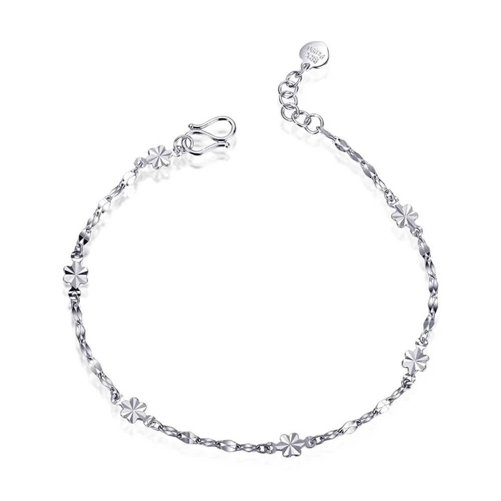 

Real Pure Platinum 950 Chain Women Lucky Lips Flower Link Bracelet 2.33g/16+3cm