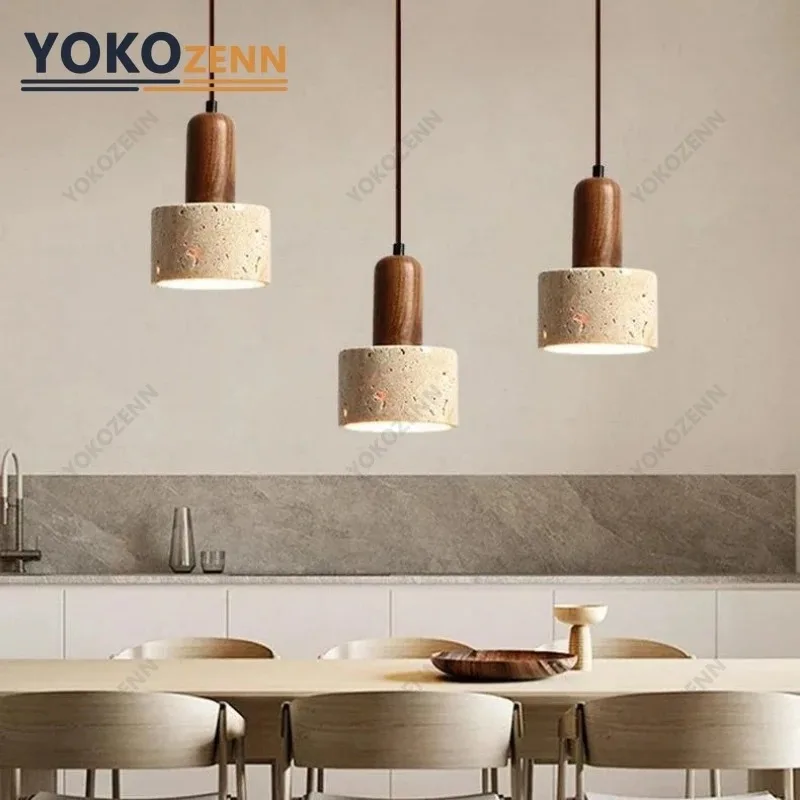 YOKO Wabi-Sabi Yellow Travertine Pendant Light, Japanese Cave Stone for Kitchen Island Restaurant Bedroom Bedside Home Decor 3