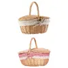 Wicker Picnic Basket With Lid Handle Picnic Hamper Handmade Willow Woven Storage Hamper Outdoor Camping Fruit Basket Container 1