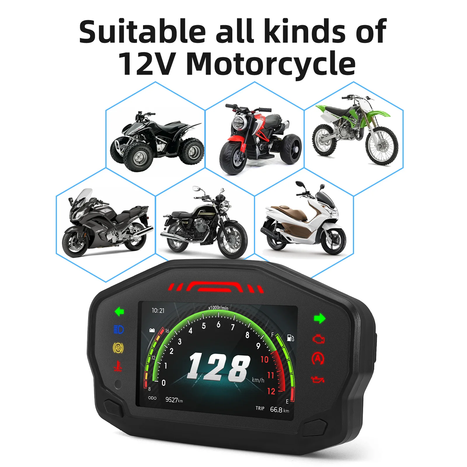 Compteur de Vitesse Moto, Universels Digital LCD Instrument Odomètre  Kilométrique Tachymètre Jauges Multifonctions con Sensore di Velocità