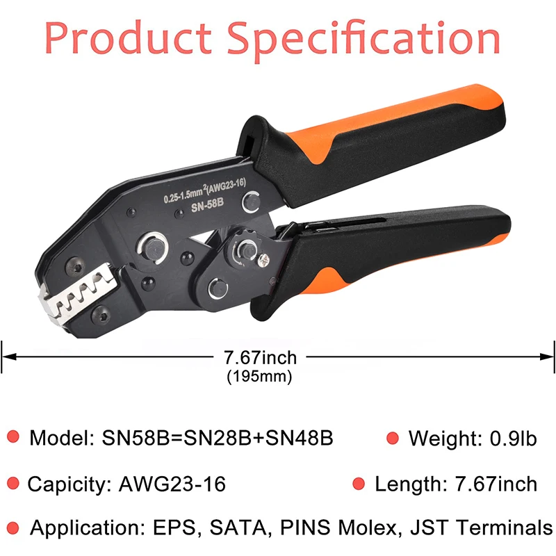 SN-58B Ratchet Crimper Tool Change Jaws Kit Automotive Service Kit Crimping Plier For Non-insulated/Open Barrel/Dupont Connector