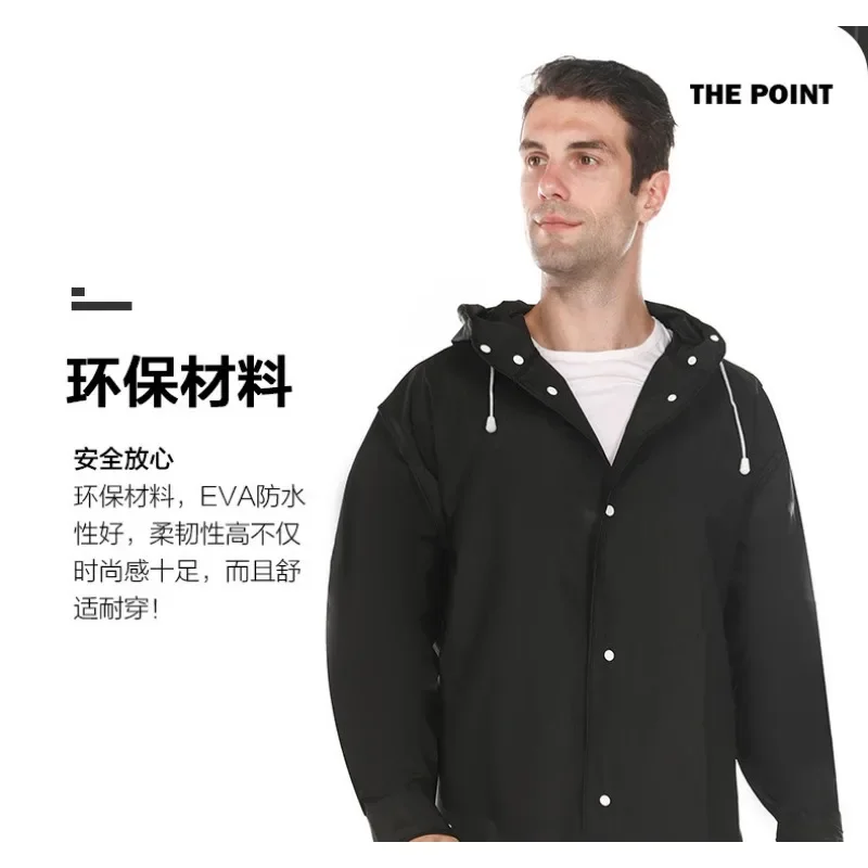 Fashion Black Adult Waterproof Long Raincoat Women Men Rain Coat Hooded for Outdoor Hiking Travel Fishing Climbing Thickened