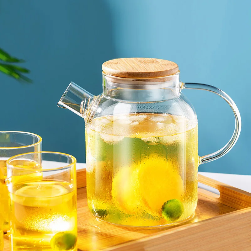 GIANXI Round Spout Glass Water Jug Large Capacity Transparent Heat-Resistant Kettle Lemon Tea Scented Tea Cold Water Bottle, water kettle