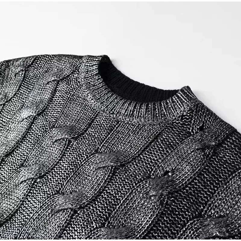 Vintage Knitted O-neck Sweater Women Casual Loose Sliver Long Sleeve Pullover Sweaters Female Winter Chic High Street Knitwear