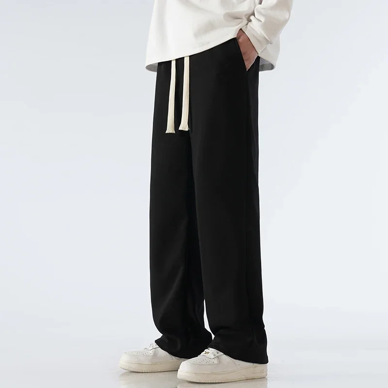 Wide Leg Pants Fashion Pants Fashionable Wide Leg Pants Men's Pants Wide Leg Cotton Fabric Straight Loose Outdoor Solid Color Knitted Sweatpants High-quality Soft Long Baggy Trousers
