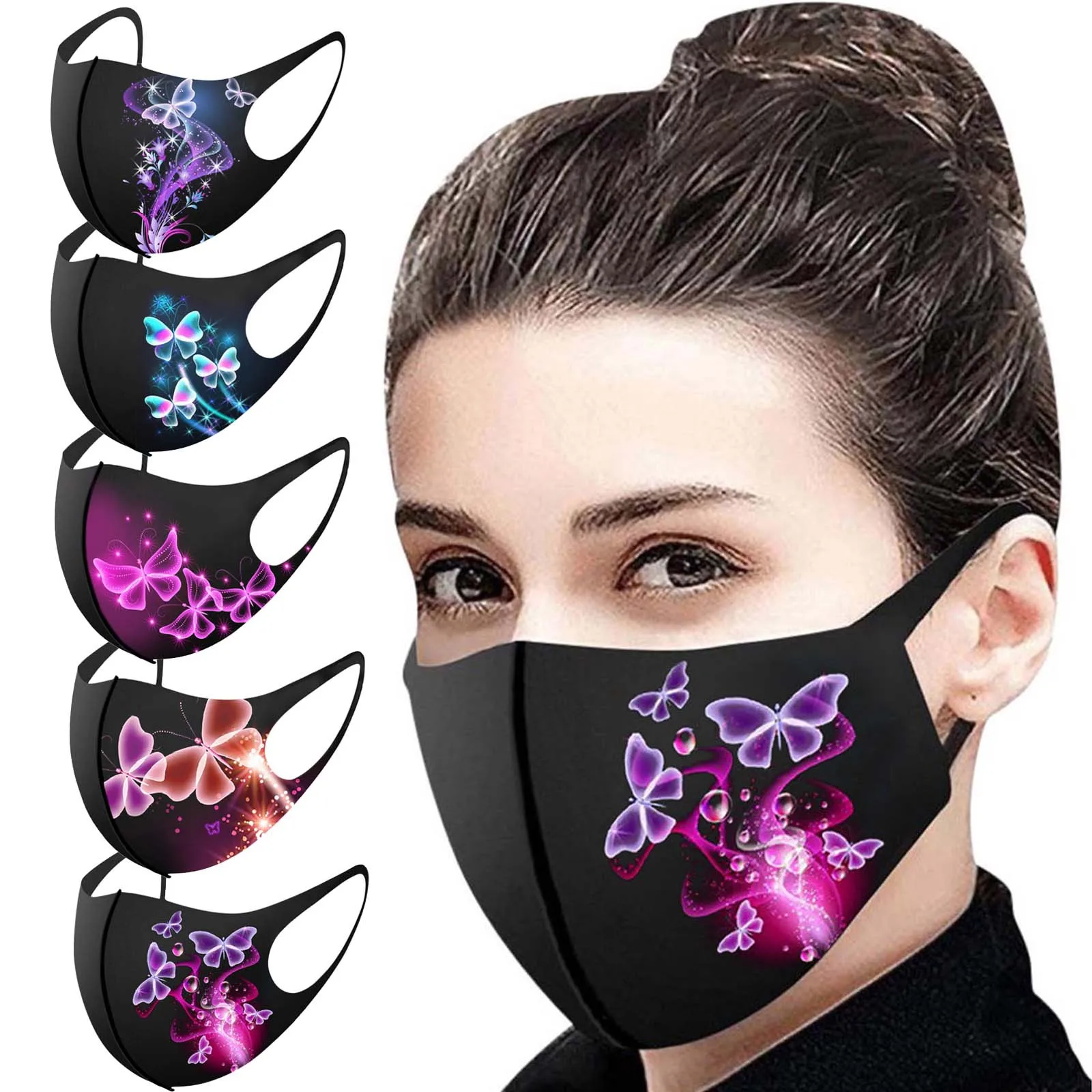 5pcs Adult'S Prints Protection Face Mask Washable Earloop Mask Mascarillas Desechables Disposable Mouths Covers Dust Mask