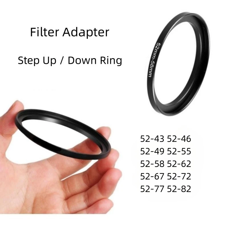 

Filter Adapter Ring Step Up / Down Ring Metal 52 mm - 43 46 49 55 58 62 67 72 77 82mm for Canon Nikon Sony DSLR Camera Lens