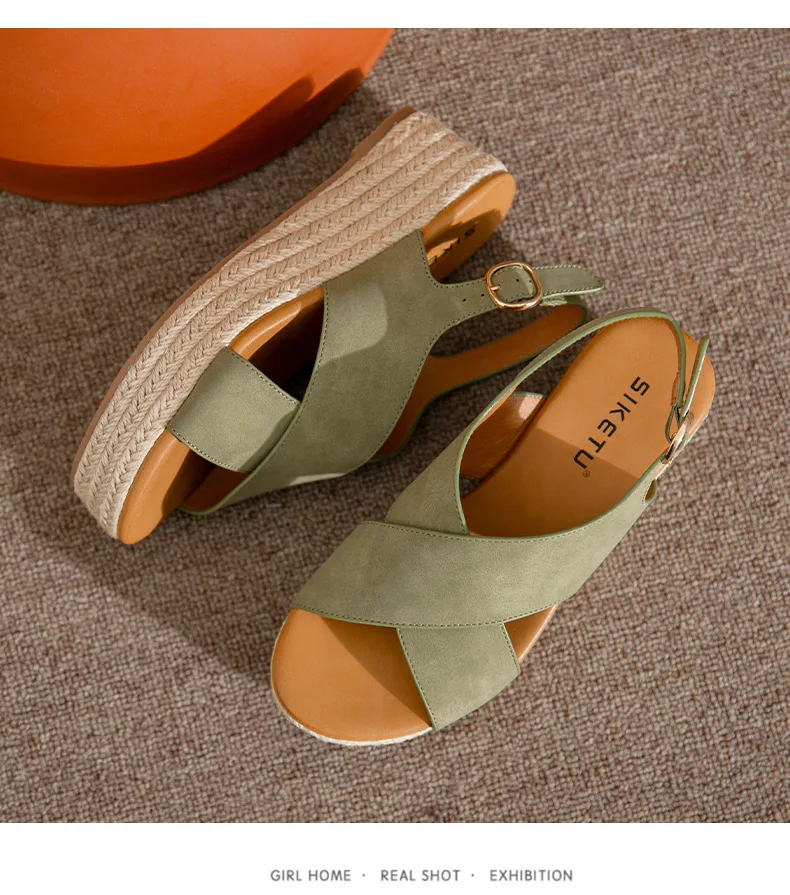 Summer Women Sandals 2022 New Fashion Wedges Super High Heel Sandals Buckle Round Toe Open Toes Ladies Footwear