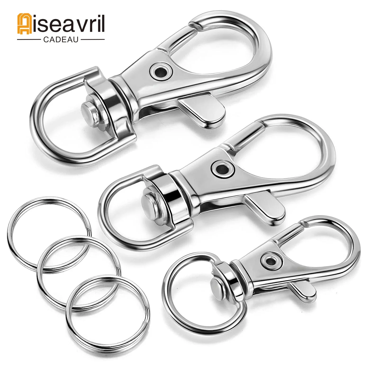 100setSwivelClaspsSetLanyardSnapHookswithKeyChainRings