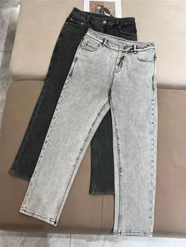2025 Women's Cotton Jeans High Waist Tapered Denim Trousers Casual Versatile Small Straight Pants 1