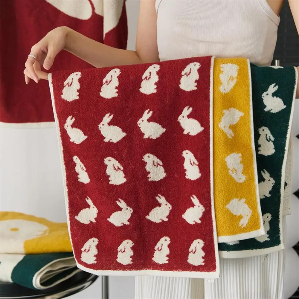 Rabbits Patter Cotton Towel Soft Knitted YarnDyed Jacquard Face Towel