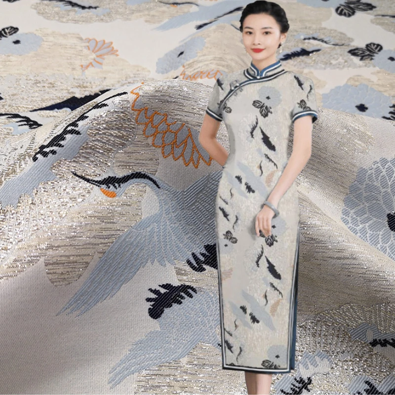 Fabric Rayon Chinese National Wind Crane Skirt Pajamas Home Furnishing Bags Summer Fabric Cotton Satin Cotton Cloth
