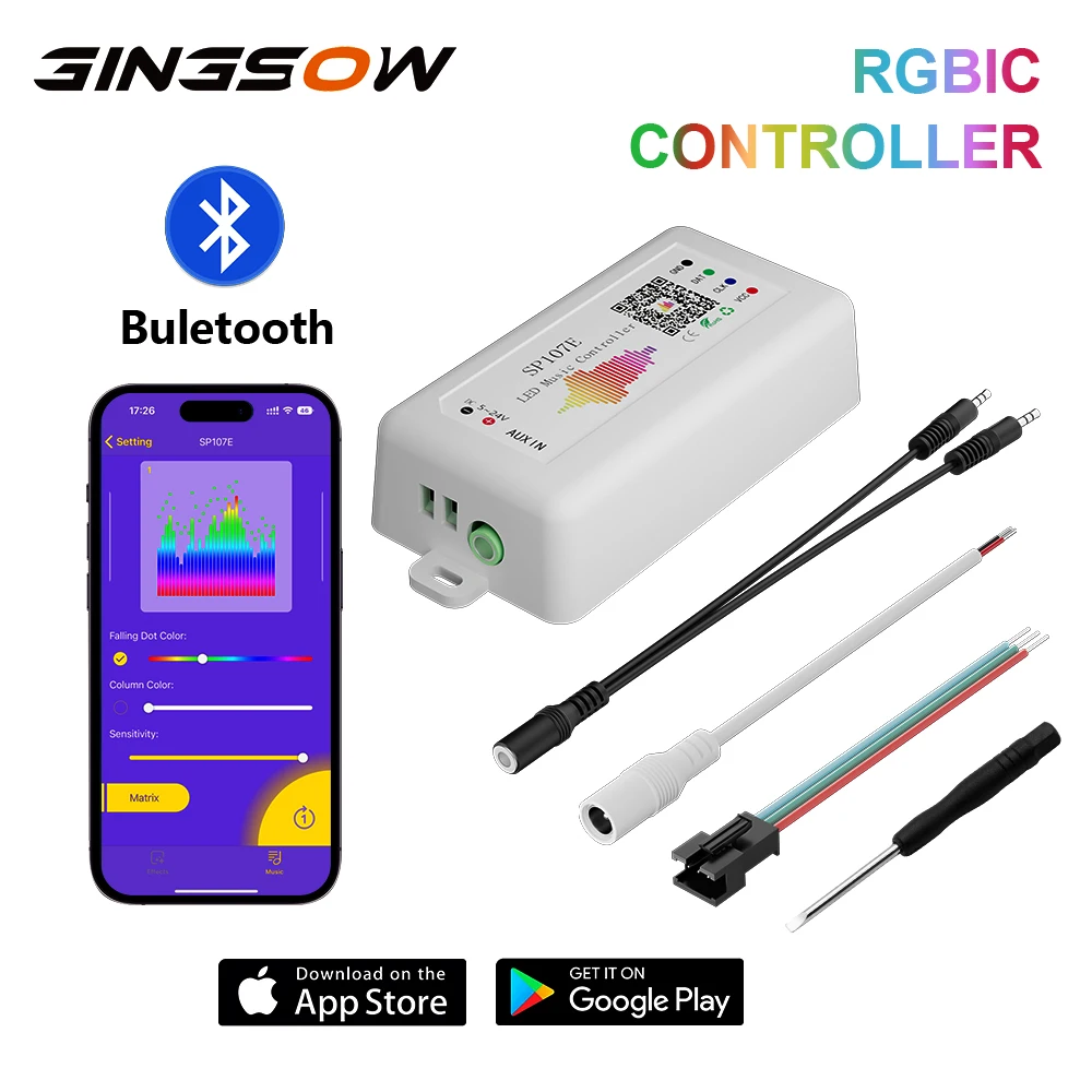 

Gingsow LED Strip Light RGBIC APP Buletooth Pair Remote Controller Flexible Color Changing Backlight Ribbon Diode SP107E