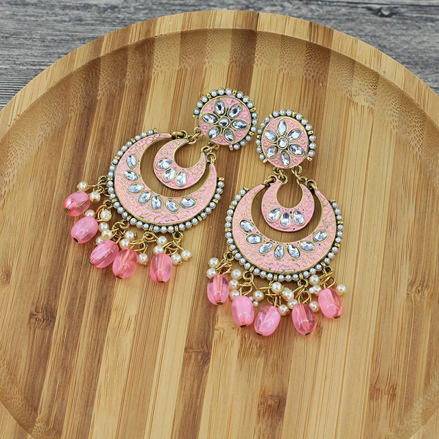 Ravishing Pink Color Brass Gold Plated Fashion Earrings -716588896 |  Heenastyle