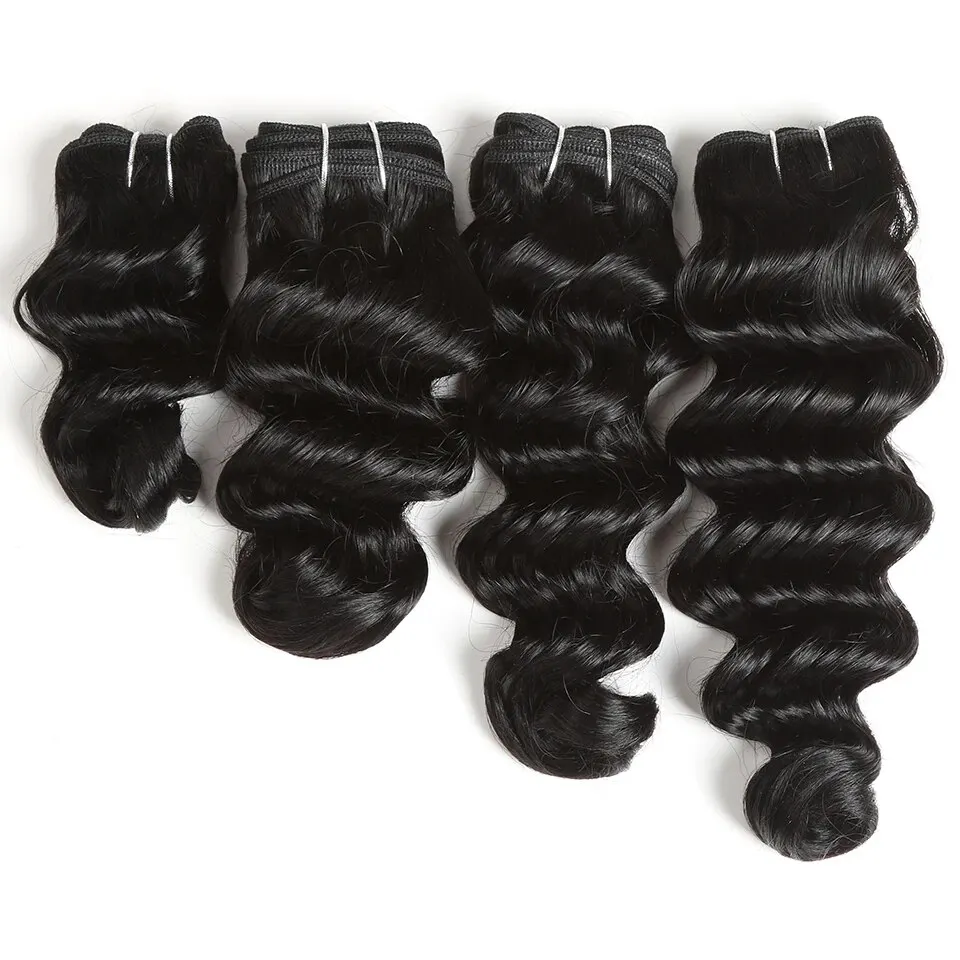 4 Pcs Pack Loose Wave Brazilian Hair Weave Bundles 8-14 Inch Human Hair Bundles For Women 190Gram