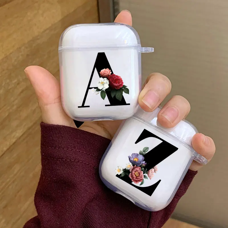 Custodia Per Auricolari Con Lettera A Z Iniziale Per Scatola Di Ricarica Apple Per Airpods 1 2 3 Pro Custodia Bluetooth Wireless Trasparente Con Fiore