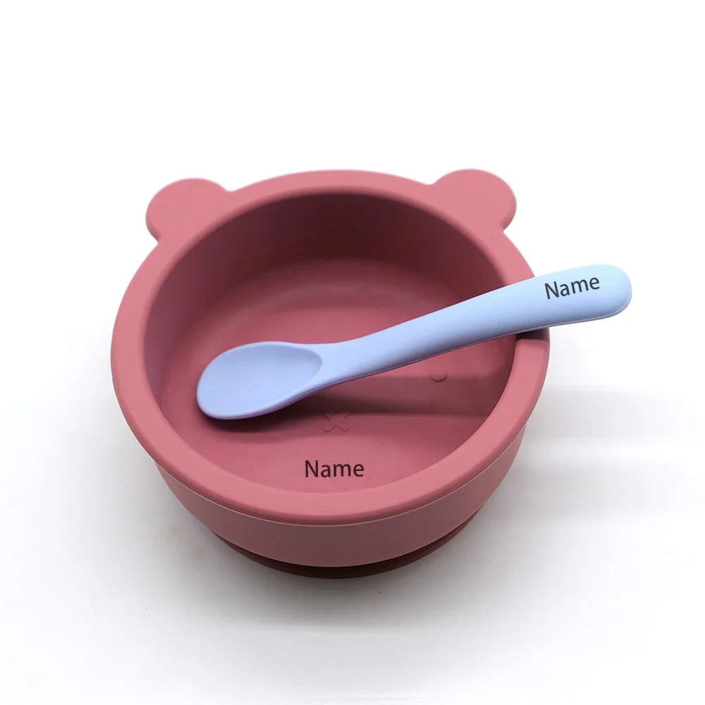 Baby Tableware: Free Name Printing on Bowls and Spoons Silicone Material Personalized Gifts for Boys and Girls
