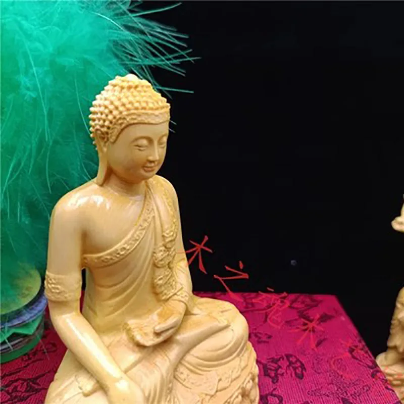 India Mini Shakyamuni Boxwood Figurines, 10cm Buddha Statues, Home Decoration, Collection Ornaments