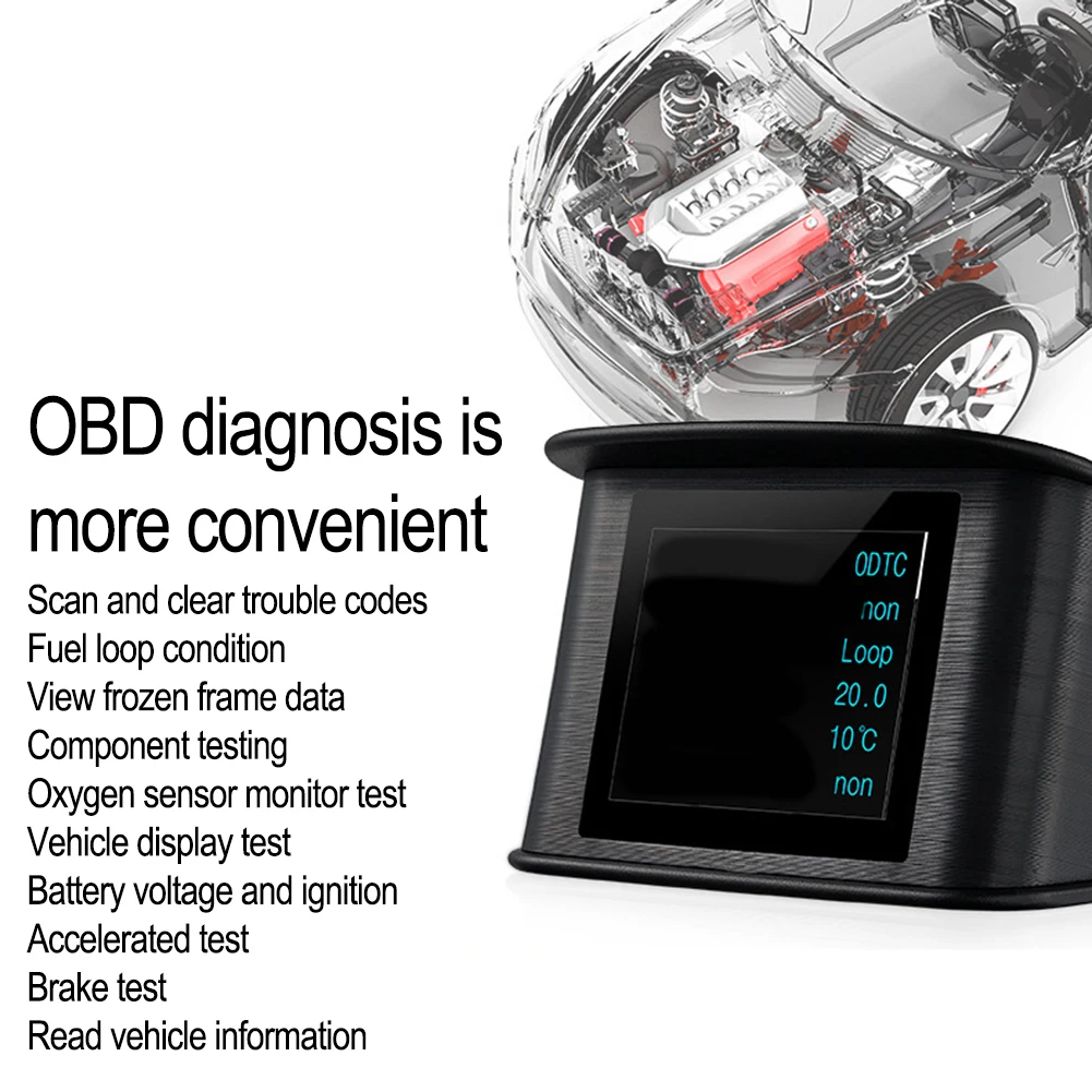 블랙 헤드 업 디스플레이 Obd2 속도 모니터링 장치 디지털 과속 경보 2.6 TFT LCD 디스플레이 오류 코드 진단