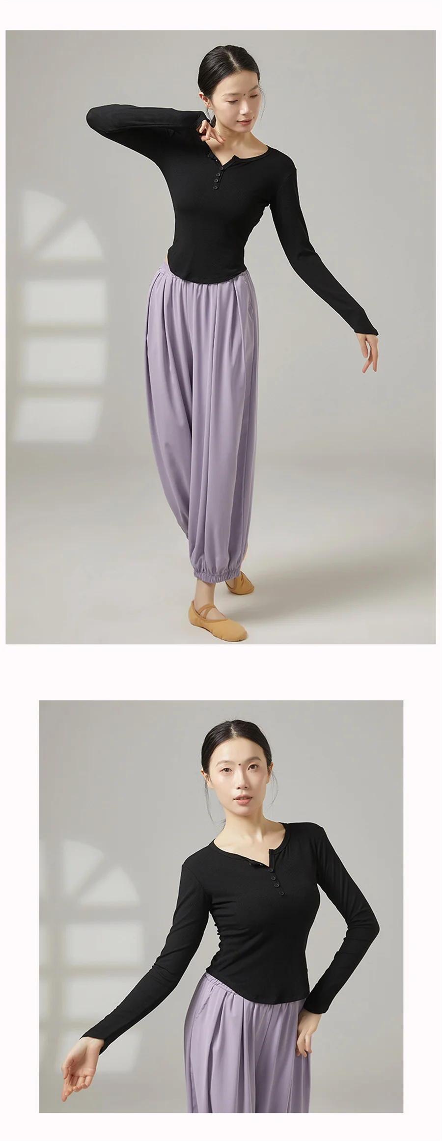 Modernes Damen-Tanzoberteil aus Viskose, gerippter Strick, hohe Dehnbarkeit, atmungsaktiv, V-Ausschnitt, schmale Passform, Ballett-Tanzoberteil, Yoga-Shirt, Bühnenauftritt – Detail 7