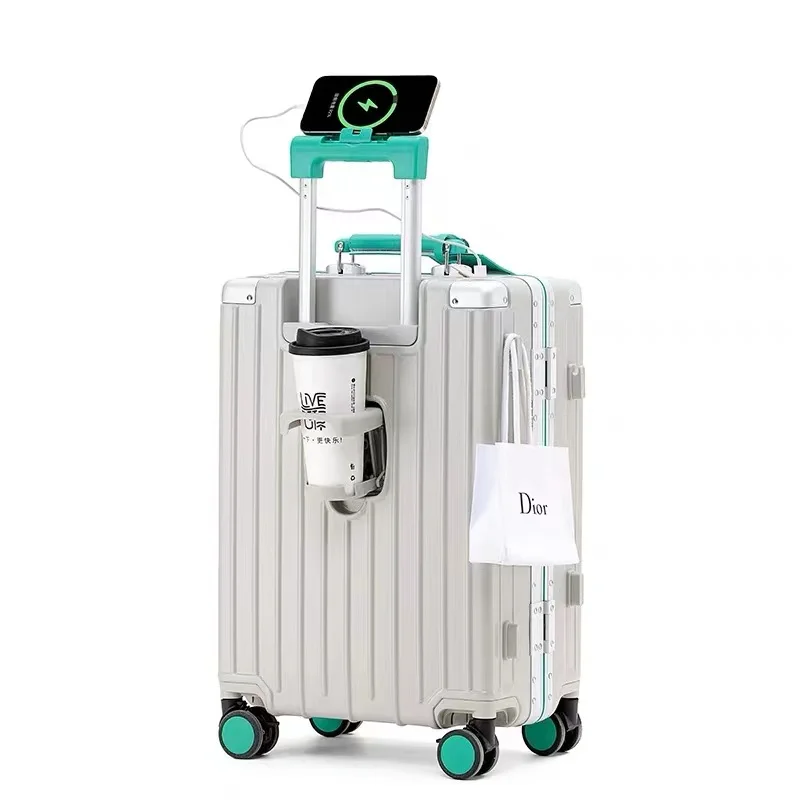 New Aluminum Frame Luggage Women's 20-Inch Boarding Bag Men's Trolley Case Universal Wheel Suitcase Pc rechargeable Suitcase