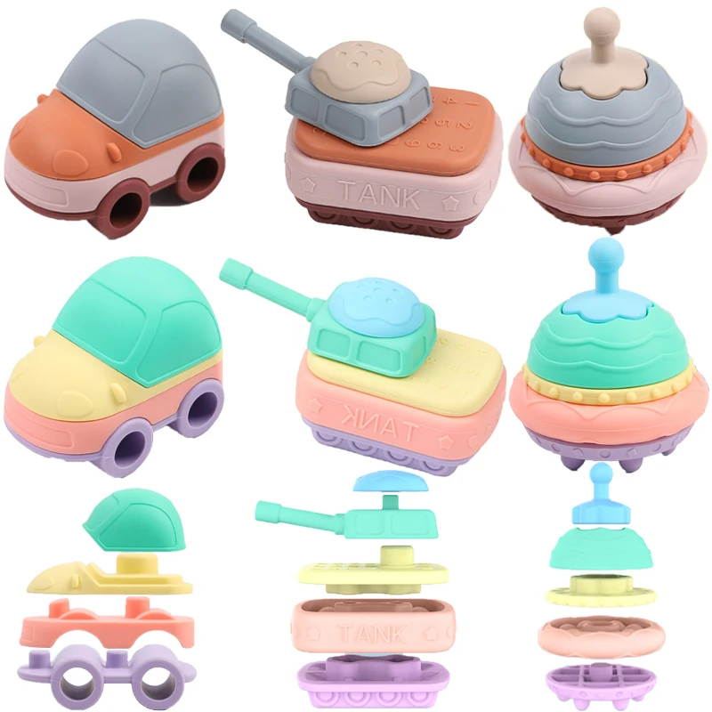 Baby Silicone Stacked Toys Tactile Sensory Soft Building Blocks Toy Push Bubble Hand Eye Coordination Montessori Education Toy