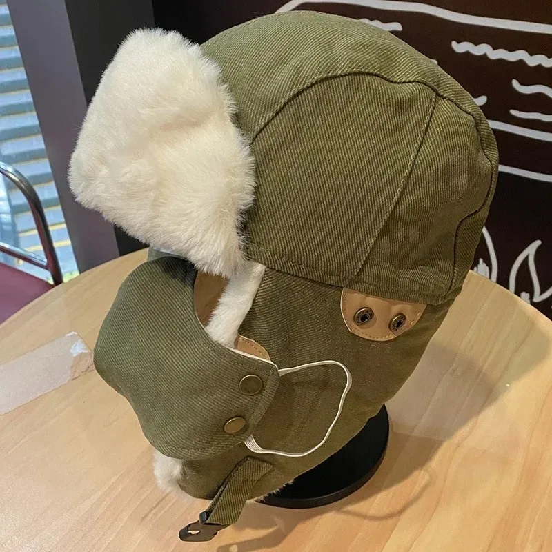 Men's and Women's Fashion Pilot Hat Winter Thickened Warm Ear Muffs Cycling Skiing Cold Mask Cotton Cap Glasses Thunderbolt Hat