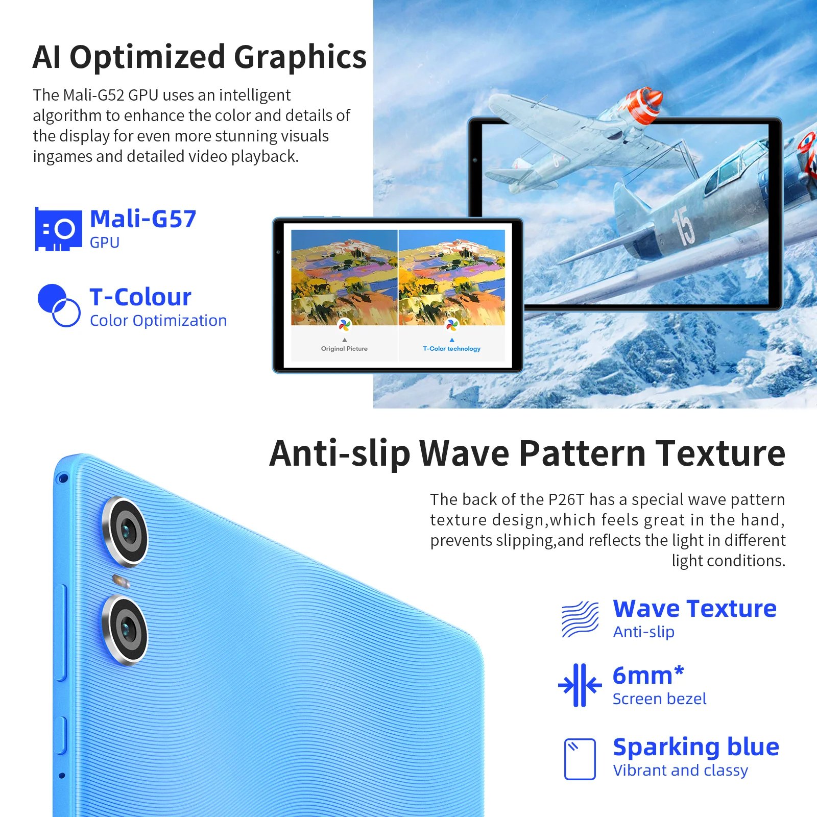 アンドロイド タブレット 8インチ Wi-Fi モデル Mali-G57 Android 13タブレット,Allwinner A523, 8コア,TECLAST-P26T,Mali
