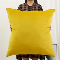 Soft Velvet Large Square Pillow Cover Sofa Cushion Living Room Back Bedside Cushions Case Protector Solid Color 80x80CM 2
