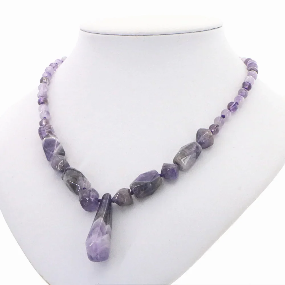 Amethyst Pendant Necklace for Women Gift Natural Stong Handmade Textile Perfect Temperament Jewelry Gathering and Leisure 48cm