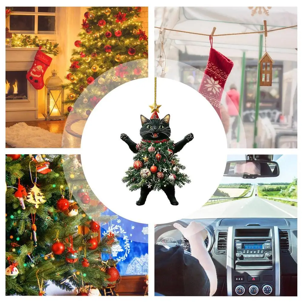 Cute Cat Christmas Tree Pendant - Hanging Ornament for Car and Backpack