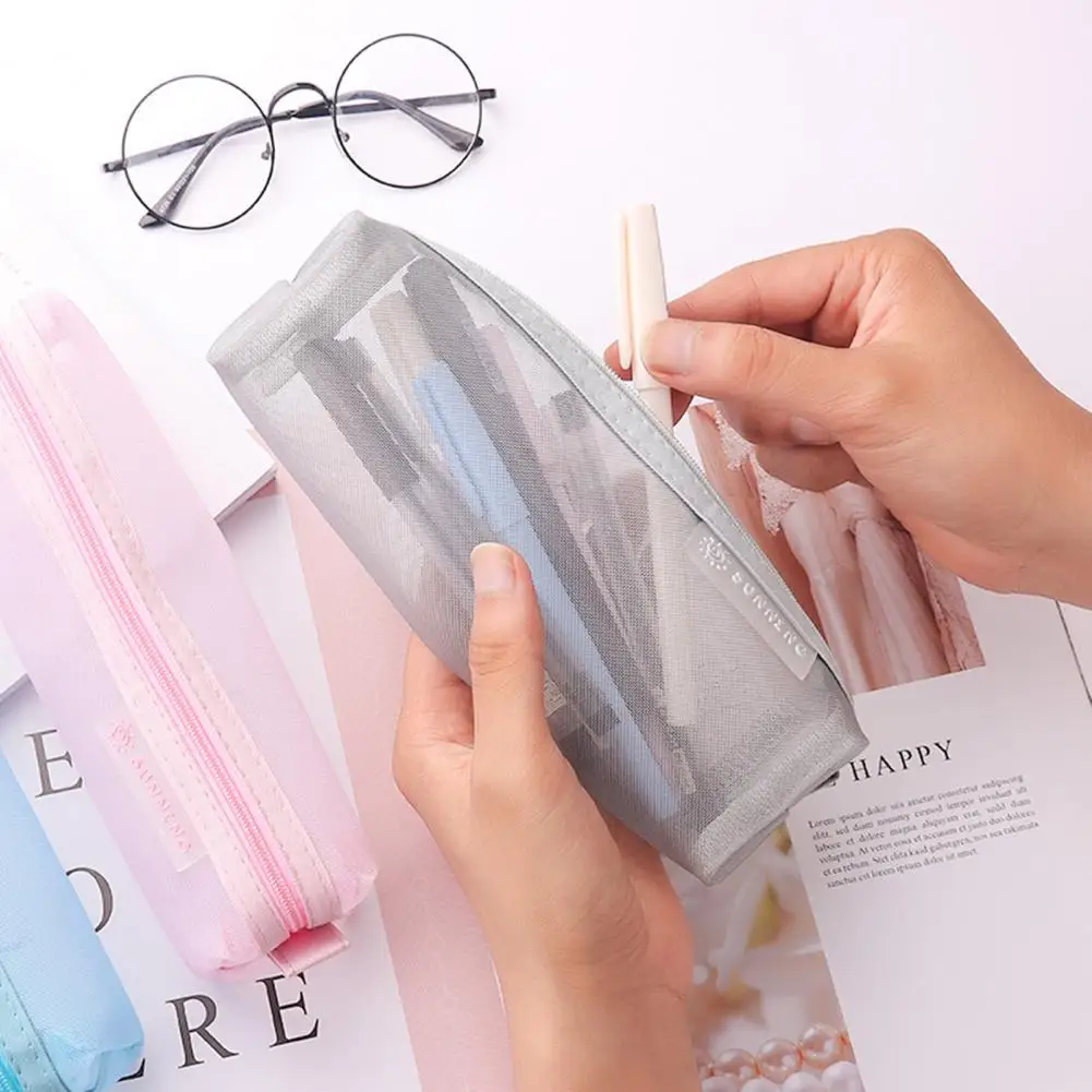 Pencil Case Transparent Stationery Pencil Bag Examination Mesh Pen Case Pouch Zipper School Supplies cajas de l&aacute;pice pencil cases