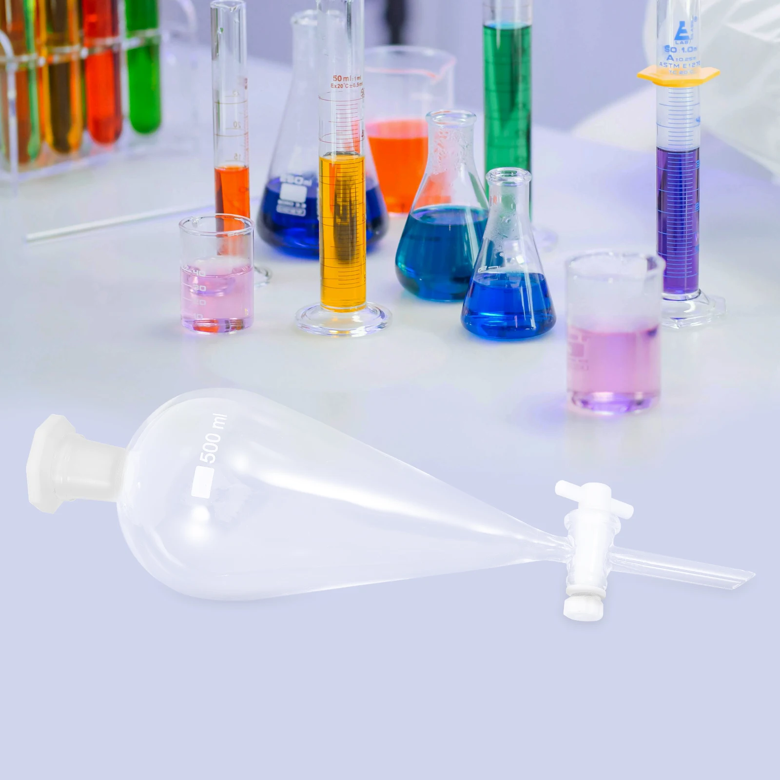 Glass Separatory Funnel 500Ml Thickened Glass Pear Shaped Separating Funnel Laboratory Equipment Stopcock Chemistry Tools Transparent Dropper