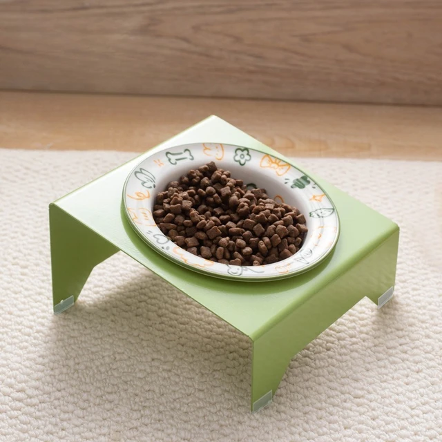 Ceramic Cat Dog Bowl with Iron Stand, Anti-Black Chin Pet Feeding & Drinking Bowl, Slow Feeder UFO Shape Macaron Color 2